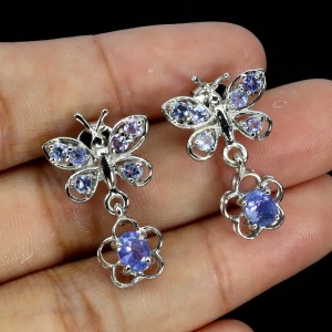 4 Srebrne delikatne eleganckie kolczyki naturalne tanzanity 925