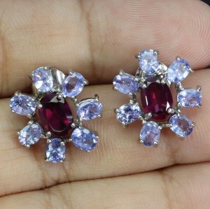 925 Srebrne kolczyki zjawiskowe naturalne tanzanity granaty rodolity 4