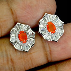 Srebrne 925 eleganckie kolczyki cyrkonie opale pomarańczowe naturalne 4