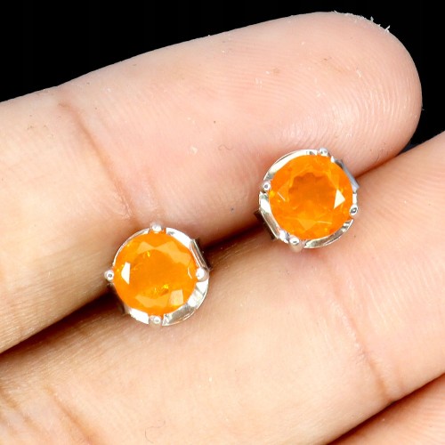 925 Srebrne delikatne kolczyki opale pomarańczowe naturalne 4