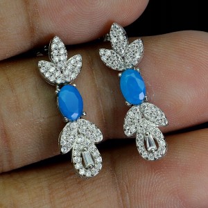 Srebrne 925 kolczyki delikatne cyrkonie opale niebieskie naturalne 4