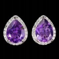 Kolczyki srebrne eleganckie delikatne naturalne ametysty cyrkonie 925 4