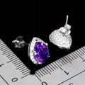 Kolczyki srebrne eleganckie delikatne naturalne ametysty cyrkonie 925 4