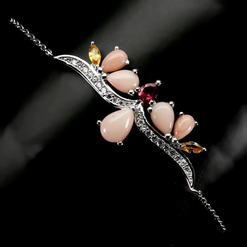 Bransoletka delikatna elegancka naturalne różowe opale szafiry granat 925