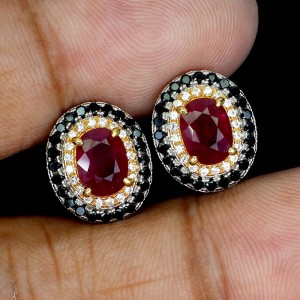 5 925 Kolczyki srebrne eleganckie naturalne czarne spinele rubiny cyrkonie