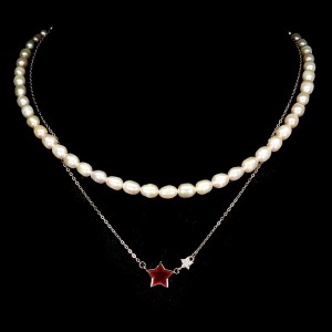 Naszyjnik elegancki zjawiskowy srebrny naturalne perły cyrkonie gwiazdka