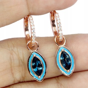 Delikatne srebrne emaliowane kolczyki natural topazy london blue cyrkonie 5