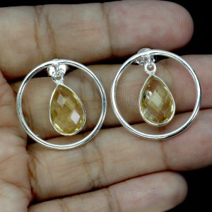 Delikatne eleganckie srebrne kolczyki koła 925 cytryny naturalne 5