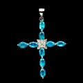 925 Wisiorek krzyż srebrny naturalne niebieskie opale ogniste cyrkonie
