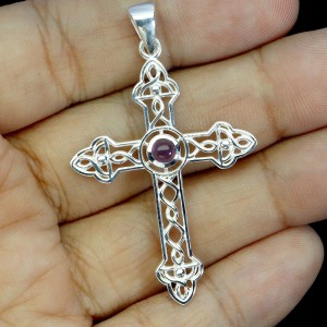 Wisiorek krzyż srebrny naturalny ametyst 925