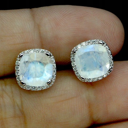 925 Kolczyki srebrne zjawiskowe naturalne kamienie księżycowe cyrkonie 5