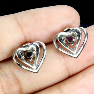 Delikatne srebrne kolczyki serce piękne naturalne czarne opale eleganckie 5