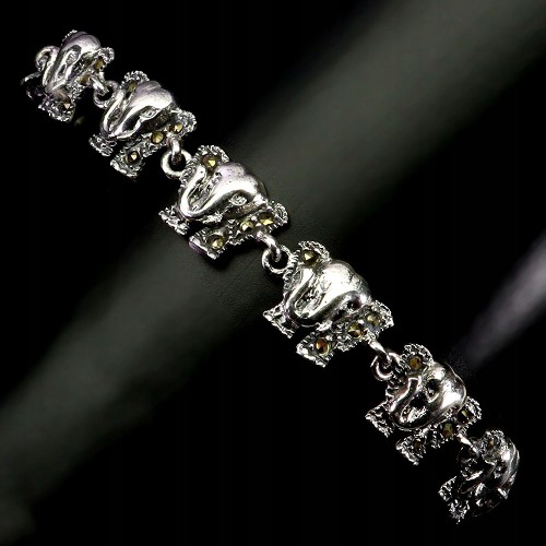 Bransoletka srebrna elegancka naturalne markazyty słonie 925