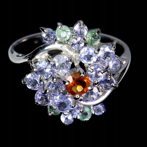 Pierścionek 925 elegancki naturalne tanzanity cytryn szmaragdy r 14