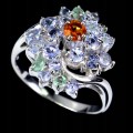 Pierścionek 925 elegancki naturalne tanzanity cytryn szmaragdy r 14