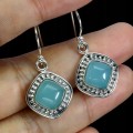 925 Eleganckie srebrne wiszące kolczyki naturalne chalcedony 1