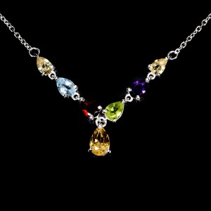 Naszyjnik srebrny zjawiskowy naturalne cytryny granat oliwin ametyst topaz