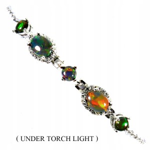 925 Delikatna elegancka bransoletka srebrna naturalne czarne opale cyrkonie