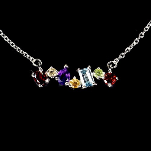 925 Naszyjnik delikatny naturalne granaty oliwin topaz sky ametyst cytryn