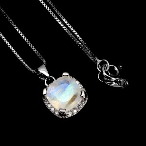 Delikatny 925 elegancki naszyjnik naturalny kamień księżycowy cyrkonie