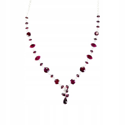 925 Srebrny piękny elegancki naszyjnik naturalne granaty rodolity