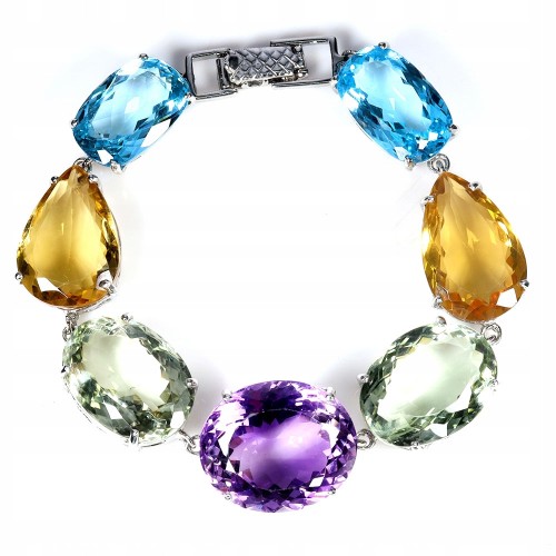 Zjawiskowa bransoletka naturalny ametyst cytryny prasiolity topazy 153ct