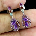 Kolczyki srebrne eleganckie naturalne ametysty granaty cytryny szmaragdy 1
