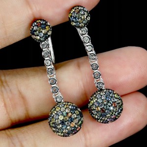 925 Srebrne zjawiskowe eleganckie kolczyki naturalne szafiry białe topazy 1