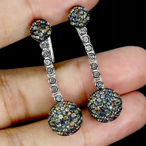 925 Srebrne zjawiskowe eleganckie kolczyki naturalne szafiry białe topazy 1