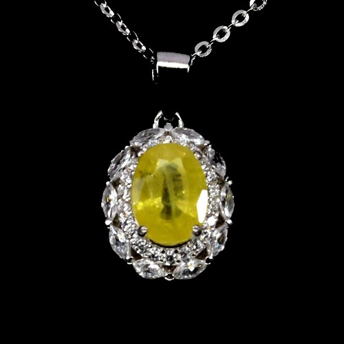 925 Elegancki delikatny srebrny naszyjnik cyrkonie żółty szafir naturalny