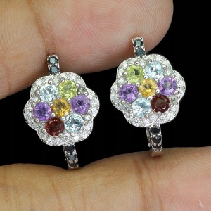 Srebrne kolczyki naturalne ametysty cytryny granaty spinele eleganckie 1