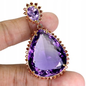 Zjawiskowy srebrny wisiorek 925 naturalne ametysty 95ct szafiry Songea