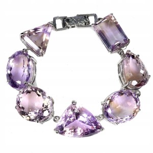 Elegancka zjawiskowa bransoletka naturalne okazałe ametryny 151ct srebrna