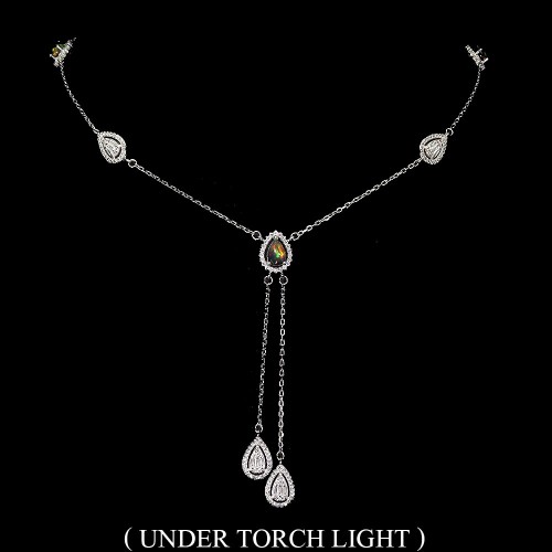 Srebrny elegancki naszyjnik naturalne czarne opale cyrkonie zjawiskowy