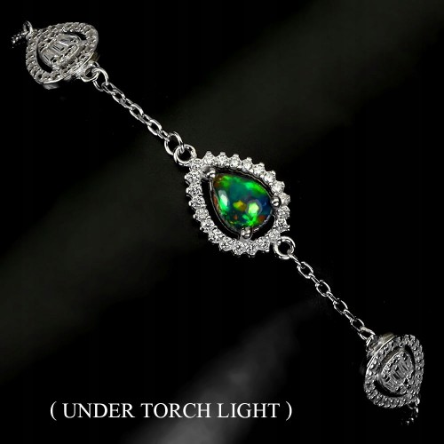 Delikatna elegancka bransoletka srebrna 925 naturalny czarny opal cyrkonie