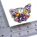 925 Pierścionek zjawiskowy naturalne granaty ametysty szafiry r 19 motyl
