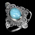 Pierścionek 925 zjawiskowy elegancki srebrny naturalny larimar r 19