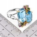 Zjawiskowy pierścionek srebrny naturalne topazy swiss blue 31 ct r 16.5