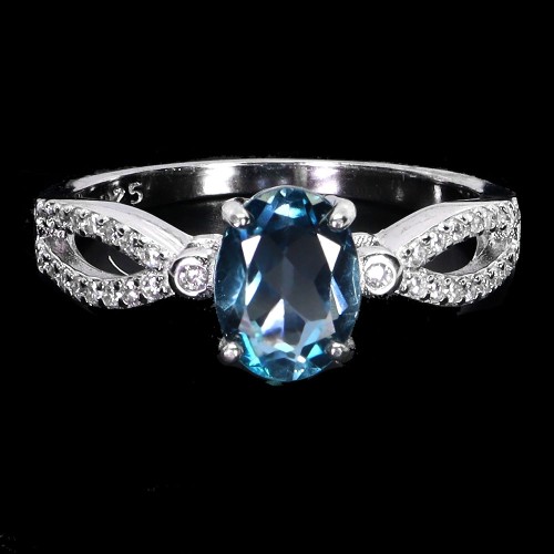 Srebrny elegancki delikatny pierścionek topaz london blue cyrkonie r 12