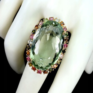 925 Pierścionek srebrny naturalny 42ct prasiolit jak zielony ametyst r 17
