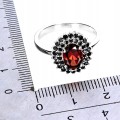Pierścionek elegancki srebrny naturalny granat czarne spinele 925 r 14