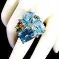 Zjawiskowy pierścionek srebrny naturalne topazy swiss blue 38.6 ct r 16