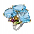 Zjawiskowy pierścionek srebrny naturalne topazy swiss blue 38.6 ct r 16