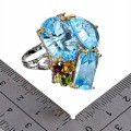 Zjawiskowy pierścionek srebrny naturalne topazy swiss blue 38.6 ct r 16