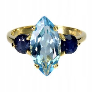 925 Delikatny elegancki pierścionek naturalny Sky Blue Topaz szafiry r 16
