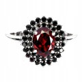 925 Pierścionek elegancki srebrny naturalny granat czarne spinele r 16.5