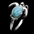 Pierścionek 925 delikatny elegancki srebrny naturalny larimar r 14 żółw