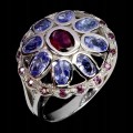 Pierścionek srebrny elegancki naturalne rodolity granaty tanzanity r 17 925