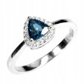 Srebrny elegancki delikatny pierścionek topaz london blue cyrkonie r 11.5