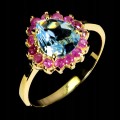 Delikatny elegancki pierścionek srebro naturalny sky blue topaz rubiny r 14